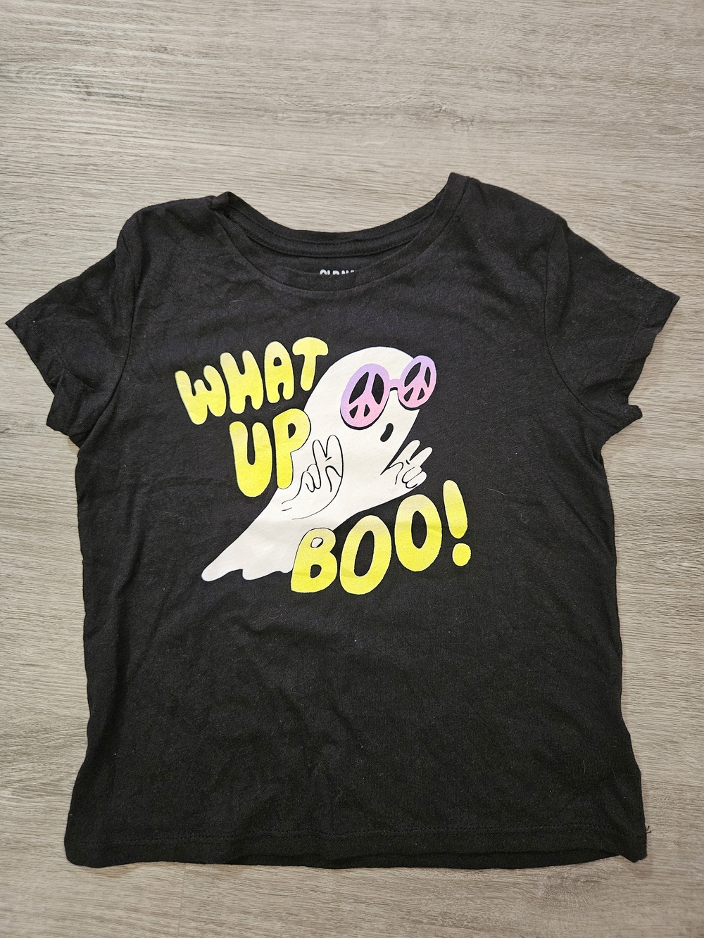 Old Navy Black Graphic Tee with White Ghost and Pink Sunglasses
